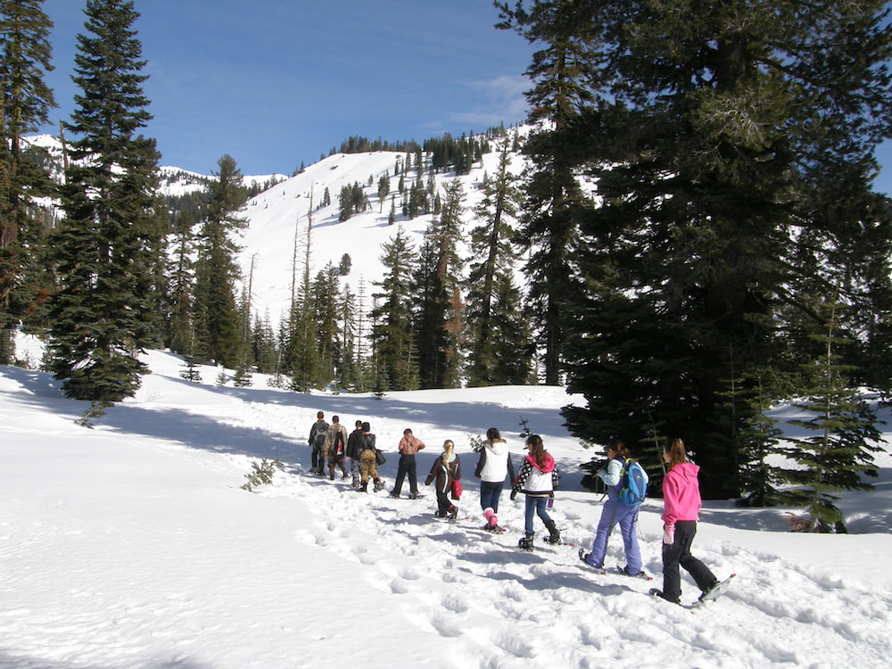 Schoolchildren snowshoeing at Lassen Volcanic National Park